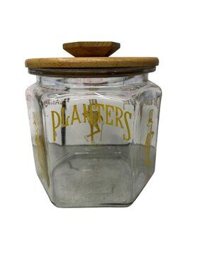Vtg Planters Peanuts Jar Hexagon Paneled Glass General Store Counter Container